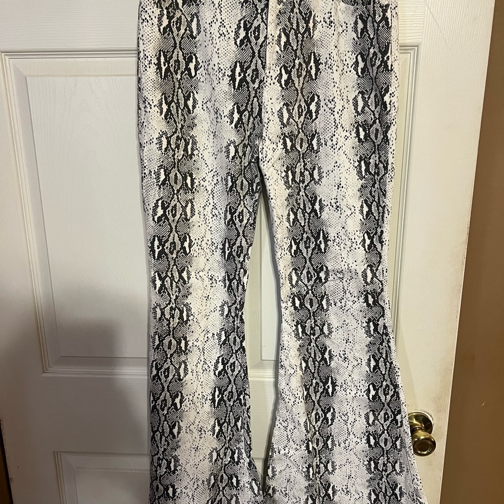 Snakeskin Print Flare Jeans